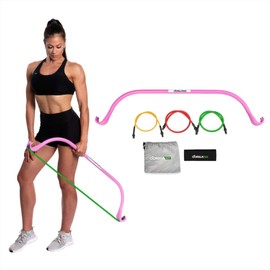 Gorilla Bow Lite Exercise Bow with Resistance Bands Workout Equipment for Legs, Arms, Waist, Shoulders and Back, Portable Home Exercise Equipment for Men and Women (Lite Bow, Pink, Base Bundle)