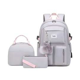 Teecho Waterproof School Backpack Set for Girl Fashion Women Backpack Purse College Bookbag Grey