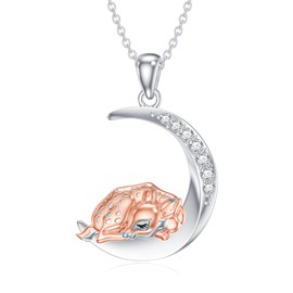 LWXIE Diamond Deer Necklace for Women 925 Sterling Silver Sleeping Deer on the Moon Pendant Necklace with Lab Grown Diamond Jewelry Gifts
