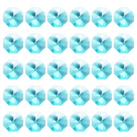 PATIKIL K9 Crystal Octagon Beads 2 Holes Pendants, 60 Pack 14mm Chandelier Prisms Parts Ornaments Hanging Beads for DIY Arts Crafts Decoration, Clear Blue