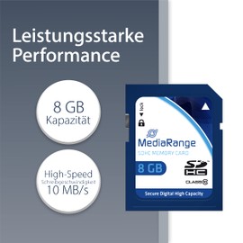 MediaRange SDHC Speicherkarte 8GB - Geschwindigkeit Klasse 10, Lesegeschwindigkeit bis 15 MB/s, externer Datenspeicher für mobile Endgeräte wie Digitalkameras oder Smartphones