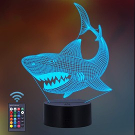 Shark Gifts, Shark Fan 3D Night Light 16 Colors Changing Night Lamp for Kids with Remote Control, 3D Illusion Lamp Birthday Gifts from Age 2 3 4 5 6+ Years for Boys Girls Men Women