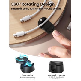 Cord Holder for Desk 9 Pack, Kanemc 360° Spin Open Magnetic Cord Organizer Cable Clips, Self Adhesive Charging Cord Clip for Nightstand Desks Car Kitchen Office Electronic Accessory (Black)