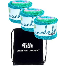 Lion Brand Mandala Ombre Balance 551-209 (3-Skeins - Same Dye Lot) Worsted Medium #4 Acrylic Yarn for Crocheting and Knitting with Project Bag