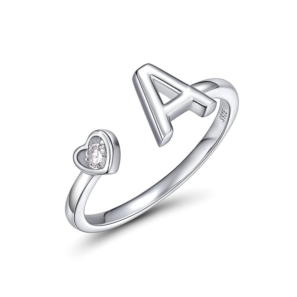 CRYSLOVE Letter Ring 925 Silver Women's Open Adjustable Stackba Personalised