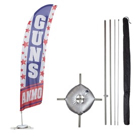 Vispronet Guns & Ammo Feather Flag Kit – 13.5ft Gun Flag with Pole Set, Cross Base & Weight Bag, Pole Sleeve Bag, Outdoor Advertising for Gun Shop, Weather-Resistant Polyester, Printed in the USA