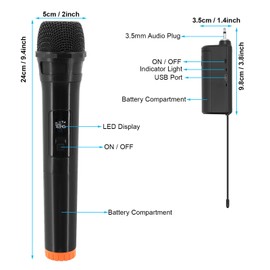 Hensych Handheld Wireless Microphone UHF Dynamic Mic with Portable Mini Receiver with LED Display Support Multiple Audio Systems Speakers Amplifiers Wireless Mic System (Black)