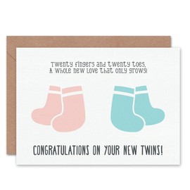 Wee Blue Coo CARD GREETING NEW BABY TWINS 20 FINGERS TOES CL1600