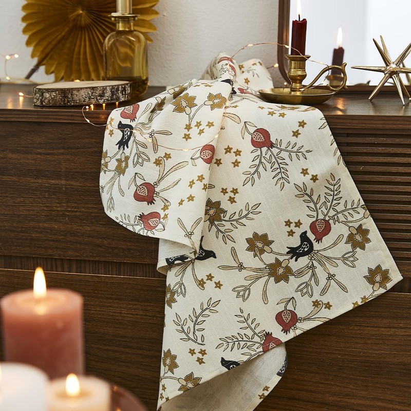 Coucke, Ivory Pomegranate French Ecru Kitchen/Tea Towel, Cotton/Linen Blend