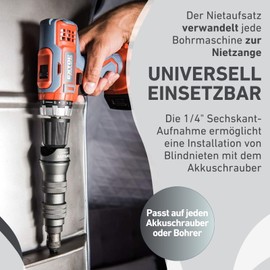 Fortum 4770651 Professional rivet attachment for drilling machine or cordless screwdriver, for 2.4 - 4.8 mm blind rivets, made of aluminum, steel and stainless steel (4 rivet attachments)