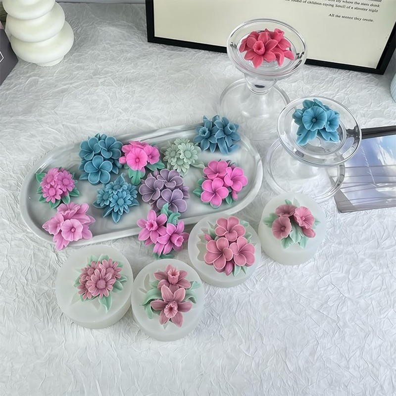 FineInno 4Pcs Flower Silicone Candle Molds for Candle Making 3D