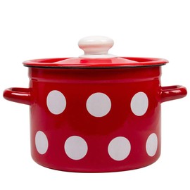 Stockpot Enameled Steel Pot Red White Polka-dot Enamelware Pot with Lid Kitchen Pot Cooking Pot (4.5 L)
