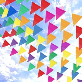 Banderas de Colores, Banderillas para Fiestas, Banderín de Carnaval, Banderines de Banderín, 100M Banderines Triangulares, Pancartas Triangulares Colgantes para Celebraciones de Inauguración, Fiestas de Carnaval, Cumpleaños, Festivales y Decoraciones de 