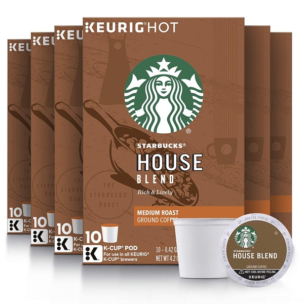 Starbucks Medium Roast K-Cup Coffee Pods — House Blend for Keurig Brewers — 6 boxes (60 pods total)
