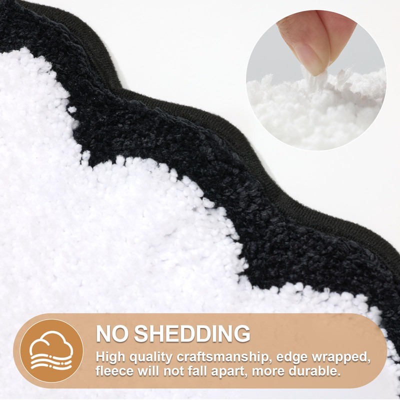 ORTIGIA Cute Scalloped Bathroom Rugs Non Slip Washable, Quick Dry