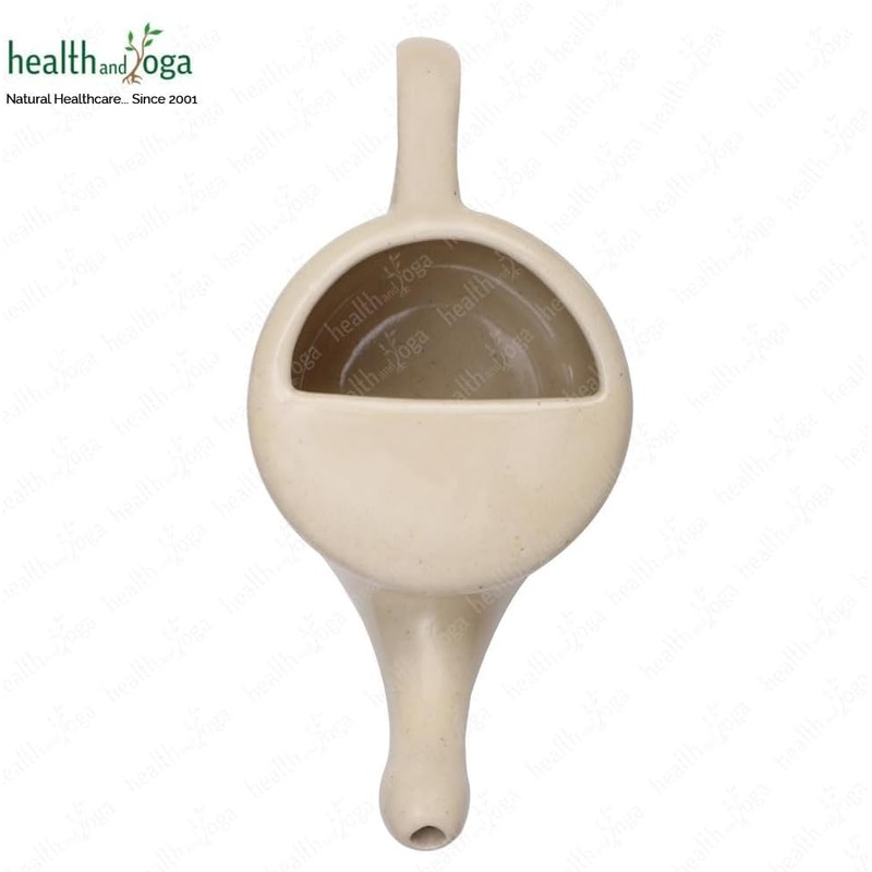 HealthAndYoga™ Flojar Ceramic Jala Neti Pot with Nostril Plugging Support