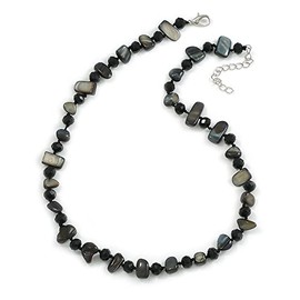 Avalaya Black Sea Shell and Glass Bead Necklace - 50cm Long/ 5cm Extender