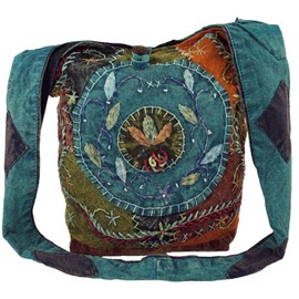 Guru-Shop Batik Sadhu Bag, Hippie Bag, Goa Shoulder Bag – Purple, Men/Women, Cotton, 40 x 35 x 25 cm, Colourful Fabric Bag - Blue -