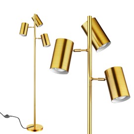 Tree Floor Lamp with 3 Light Bulbs,Gold Standing Tall Pole Lamp with 3 Adjustable Rotating Lights,Farmhouse Floor Lamp for Living Room Bedroom Office,Vintage Standing Lamp 9W E26 LED Bulbs Included