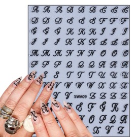 8 Sheets Old English Nail Sticker 3D Self-Adhesive Pegatinas Uñas Holographic Old English Letter Nail Decals White Black Gold Silver Nail Art Design Alphabet Nail Supplies Decorations for Women