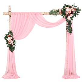 Wedding Arch Draping Fabric,2 Panels 28" x18ft Pink Wedding Arch Drapes for Ceremony Sheer Chiffon Fabric Drapes Arbor Drapery Decorations for Reception Party