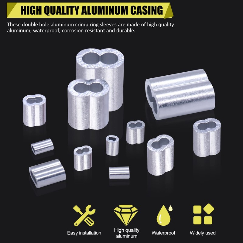 Twidec/350PCS 8 Sizes Aluminum Crimping Loop Sleeve M1.2-M6(3/64''-1/4'') Wire Rope