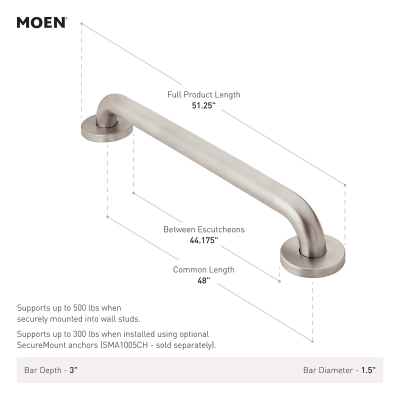 Moen R8948W Bathroom Safety 48-Inch Grab Bar with Concealed Screws,