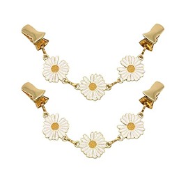 2 Pcs Daisy Sweater Shirt Clips Flower Cardigan Collar Clips Dresses Shawl Clips Brooch Clips for Women Girls White