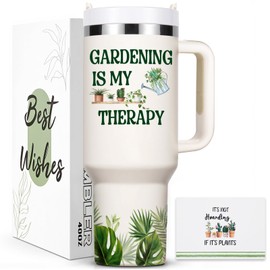 Lifecapido Gardening Gifts for Women, Gardening Is My Therapy 40oz Insulated Tumbler with Towel, Birthday Mothers Day Plant Gifts for Plant Lovers Gardeners, Creamy