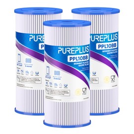 PUREPLUS 5 Micron 10" x 4.5" Whole House Pleated Sediment Filter for Well Water, Replacement Cartridge for GE FXHSC, Culligan R50-BBSA, Pentek R50-BB, DuPont WFHDC3001, W50PEHD, GXWH40L, 3Pack