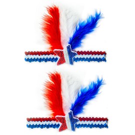 Hying 2 PCS 4th of July Patriotic Headbands for Women, American Stars Headwear Red Blue Feather Headband July 4th Head Band Memorial Day Hair Hoops Accessories for Memorial Day Decorations Supplies