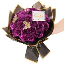 Acfruits Purple Glitter Roses Bouquet, 30 Pcs DIY Fake Flowers Bouquet, Everlasting Shiny Artificial Rose Bouquet for Valentine's Day, Anniversary, Engagement, Wedding