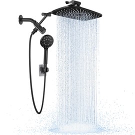 Veken [1.8gpm Eco-Flow] 11.8 Inch Rain Shower Head with 6 Modes Handheld Water Spray,Wide Showerhead Combo with Extension Arm-housewarming gift, Dual Shower with Anti-Clog Nozzles,Matte Black