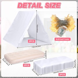 Halloscume 2 Pack Kids Teepee Sleepover Tent Bulk with Light String & Inflatable Airbed White Fitted Sheets, Washable Foldable Toddler Play Tent for Kids Slumber Party Girls Boys Indoor Outdoor