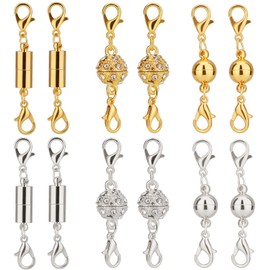 LUTER 12Pcs Locking Magnetic Jewelry Clasp Magnetic Lobster Clasp Necklace Clasps and Closures Bracelet Extender for Jewelry Making (Gold and Silver)