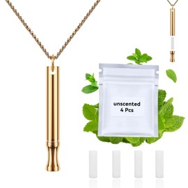 LAMKHOO Breathing Necklace to Quit Smoking and Vaping - Refillable Essential Oil Diffuser, Fidget Necklace for Anxiety Relief, Smokeless Inhaler with 4 Cotton Pods