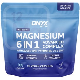 Magnesium 6-in-1 Complex 2320mg with B6, D3 & Zinc – 6 High-Absorption Forms: Glycinate, Citrate, Taurate & Malate – 90 Vegan Capsules – Magnesium Supplement for Women & Men - UK Made