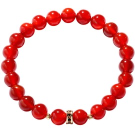 Wizock 8mm Round Crystals Beaded Bracelets Spiritual Stretch Bracelets for Women and Men Birthstone Jewelry Unisex (Red Agate)