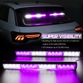 BooYu 2 in 1 LED Emergency Strobe Light Bar w/Digital Display Controller Windshield Traffic Advisor Visor Safety Warning Hazard Flashing Lights for Funeral Escort Trucks Vehicles Car (Purple/White)