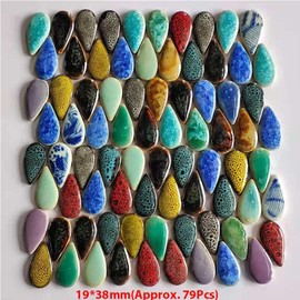 500g Random Ceramics Mosaic Tiles,DIY Making Creative Ceramic Mosaic Tiles for DIY Craft Plates Flowerpots Vases Cups Mosaic Making Supplies (Large Raindrop)