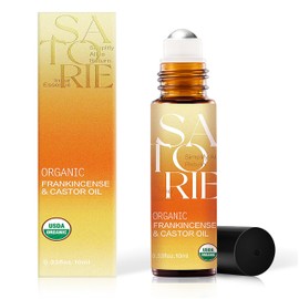 Satorie Castor & Frankincense Oil with Rollerball, 100% USDA Organic & Essential Blend Oil Roll-On, Time Eraser Rollerball, for Face, Under Eye, Moisture, Wrinkles, Dark Circles