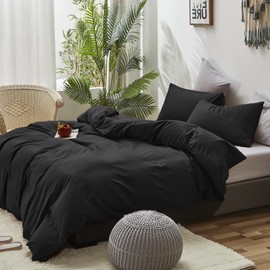 Luxlovery Black Comforter King Men Pure Black Bedding Set Durable Quilts Blanket Soft Breathable Lightweight Fluffy King Size Comforter Set Women Men