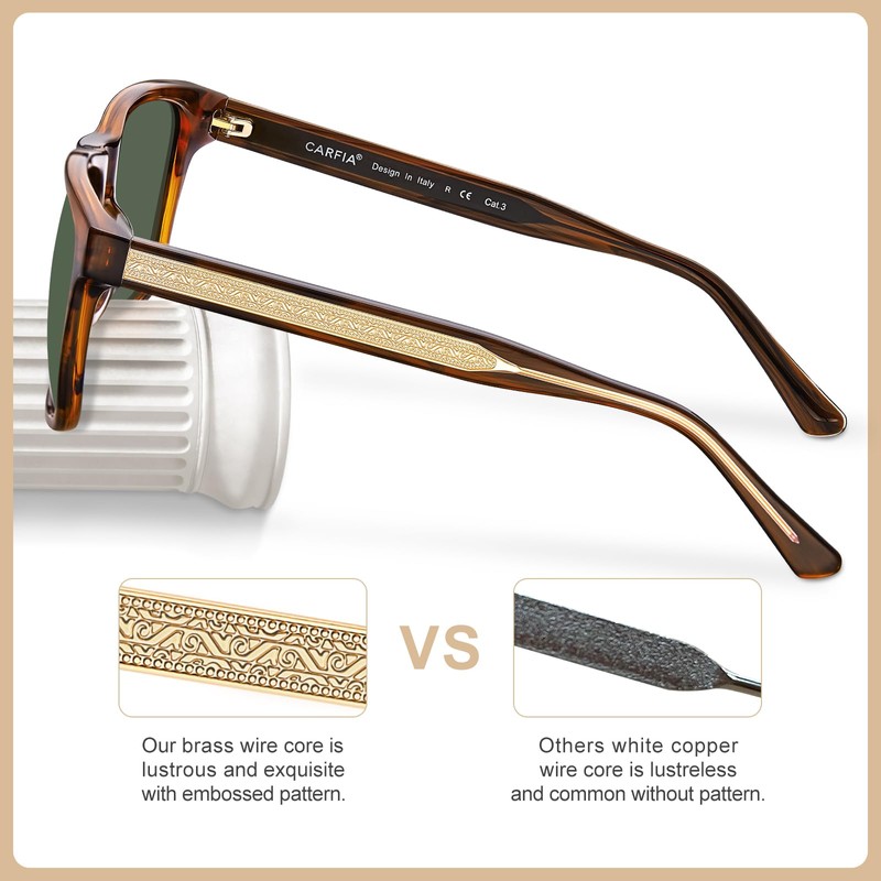 CARFIA Acetate Curved Green Polarized Sunglasses for Men UV Protection,