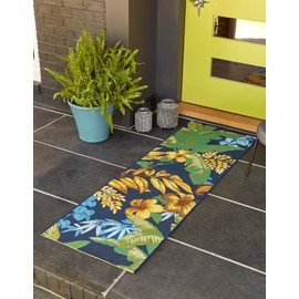 Unique Loom Outdoor Botanical Collection Area Rug - Calypso (2' x 6' 1" Runner, Multi/ Light Blue)