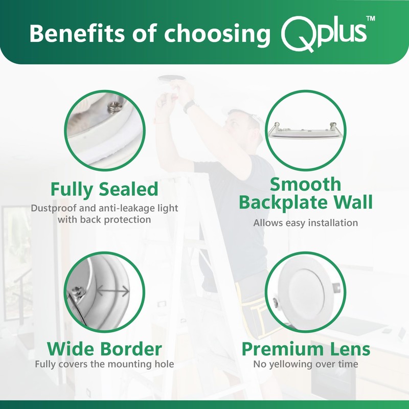 QPLUS Home 6-Pack 4-Inch Slim-Panel Recessed Light, White, 4000K Cool