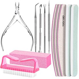 FANDAMEI 12-Piece Nail Files Set, 100/180 Double Sided Nail Files, Nail Polishing Files, Buffer Block, Cuticle Pusher, Corner Lifter, Nail Nipper Cutter, Nail Brush, Manicure & Pedicure Set
