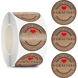 Etiqueta adhesiva en espaol, 500 piezas de etiquetas redondas decorativas autoadhesivas de kraft con la palabra Gracias para envolver regalos