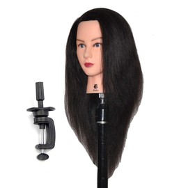 Bellrino 18-19" Cosmetology Mannequin Manikin Training Head with Human Hair with Table Clamp Holder - AMBER + C