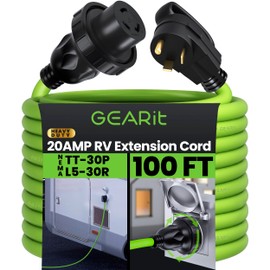 GEARit 20-Amp RV Power Extension Cord,125-Volt, 3-Prong, NEMA TT-30P to L5-30R, Twist Locking Adapter, 10/3 STW 10AWG Gauge 3C, RV, Trailer, Camper, ETL Listed, 100 Feet (30.4 Meters)
