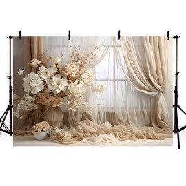 AIBIIN 7x5ft Boho Floral Photography Background Vintage Room Window Curtain Flowers Backdrop Kids Birthday Adult Pregnant Portrait Decor Prop Photo Studio